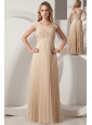Champagne Evening Dress Column V-neck Pleat Chiffon Floor-length