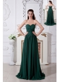 Dark Green Empire Sweetheart Ruch Bridesmaid Dress Brush Train Chiffon