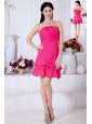 Hot Pink A-line Strapless Cocktail Dress Taffeta Ruch Mini-length