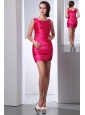 Hot Pink Column Scoop Cocktail Dress Taffeta Ruch Mini-length