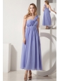 Lilac A-line One Shoulder Hand Made Flowers Bridesmaid Dress Ankle-length Chiffon