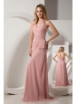 Light Pink Column Halter Ruch Bridesmaid Dress Brush Train Chiffon