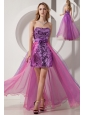 Purple and Pink High-low Evening Dress Column Strapless Sequin and Chiffon
