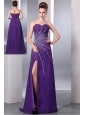 Purple Evening Dress Column Sweetheart Beading Chiffon Floor-length
