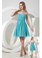 Turquoise A-line / Princess Strapless Ruch Bridesmaid Dress Knee-length Chiffon