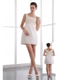 White Column Straps Cocktail Dress Beading Mini-length Taffeta