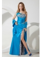 Sky Blue Homecoming Dress Empire Sweetheart Beading Floor-length Taffeta and Leopard