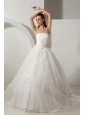 Beautiful A-line Strapless Beading Wedding Dress Chapel Train Organza