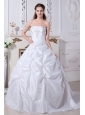 Beautiful A-line Strapless Embroidery Wedding Dress Court Train Taffeta