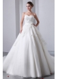 Beautiful A-line Sweetheart Lace Wedding Dress Cathedral Train Tulle and Taffeta