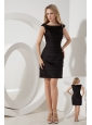 Black Column Bateau Ruch Little Black Dress Mini-length Taffeta