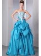 Teal A-line Strapless Beading and Appliques Quinceanera Dress Floor-length Taffeta