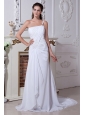 Elegant A-line / Princess One Shoulder Beach Wedding Dress Court Train Chiffon Beading and Ruch