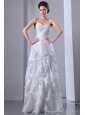 Elegant A-line Spaghetti Straps Wedding Dress Floor-length Taffeta Beading and Pick-ups
