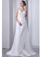Elegant A-line Straps Wedding Dress Ruch and Beading Court Train Satin