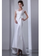 Fashionable Column V-neck Wedding Dress Appliques Bow Brush Train Elastic Wove Satin