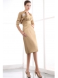 Gold Column Strapless Ruch Mother Of The Bride Dress Knee-length Satin