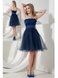 Navy Blue A-line / Princess Strapless Cocktail DressK Beading nee-length Organza
