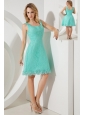 Turquoise A-line / Princess Square Bridesmaid Dress Mini-length Lace