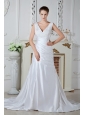 Unique Mermaid V-neck Wedding Dress Appliques Beading and Ruch Court Train Satin