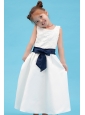 White A-line Scoop Flower Girl Dress Ankle-length Taffeta Embroidery
