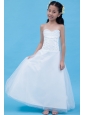 White A-line Sweetheart Flower Girl Dress Tulle Appliques Floor-length