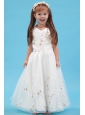 White A-line V-neck Flower Girl Dress Organza Appliques Floor-length