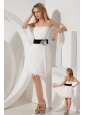 White Empire Strapless Belt Bridesmaid Dress Mini-length Organza