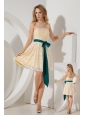 Yellow A-line / Princess Strapless Bridesmaid Dress Mini-length Lace Sashes