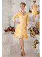 Yellow A-line Sweetheart  Mother Of The Bride Dress Knee-length Taffeta Ruch