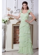 Yellow Green V-neck Straps Rulles Layers Prom Dress