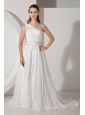 Beautiful Empire One Shoulder Wedding Dress Beading Court Train Organza