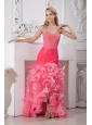 Beautiful Coral Red and Light Pink Mermaid High-low Prom Dress with Beading
