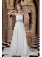 Elegant A-line Strapless Beading Wedding Dress Court Train Chiffon
