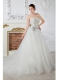 Exqusite Wedding Dress A-line Strapless Beading Court Train Tulle