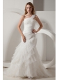 Fashionbale Mermaid V-neck Wedding Dress Court Train Organza Ruffles