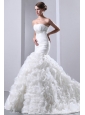 Fashionbale Wedding Dress Mermaid Beading and Ruffles Strapless Court Train Organza