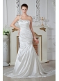 Luxurious Wedding Dress One Shoulder Mermaid Beading Court Train Taffeta