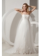Modest Wedding Dress A-line Strapless Appliques Brush Train Taffeta and Tulle