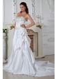Pretty Wedding Dress Embroidery A-line Strapless Court Train Taffeta