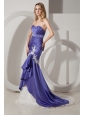 Purple Mermaid Sweetheart Wedding Dress Court Train Elastic Wove Satin Appliques