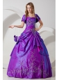 Purple Sweet 16 Dress A-line Embroidery Strapless Floor-length Taffeta
