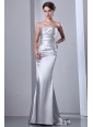 Silver Wedding Dress Column Strapless Beading Brush Train Elastic Wove Satin