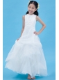 White A-line Scoop Flower Girl Dress Ankle-length Organza Appliques