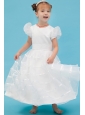 White A-line Scoop Flower Girl Dress Ankle-length Organza Belt