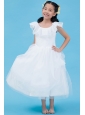 White A-line Scoop Flower Girl Dress Ankle-length Tulle Lace