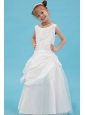White A-line Scoop Flower Girl Dress Taffeta Beading and Applqiues Floor-length