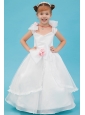 White A-line Square Flower Girl Dress Organza Hand Made Flowers Floor-length