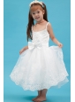 White A-line Straps Flower Girl Dress Ankle-length Organza Sash