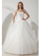 White Ball Gown Strapless Wedding Dress Beading Floor-length Tulle